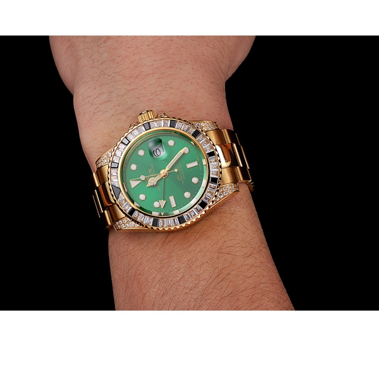MiroTime 0724 Swiss Rolex GMT Master II Green Dial Stone Set Bezel Gold Case And Bracelet 1453748